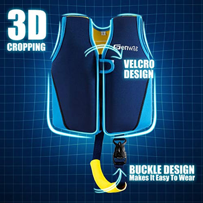 Baby Swim Vest for Toddlers 18 Months to 7 Years - Neoprene Swim Float Vest with Front Zipper, Swim Training Vest for Boys & Girls Learning to Swim in Pool, Blue Pink Small Medium Large