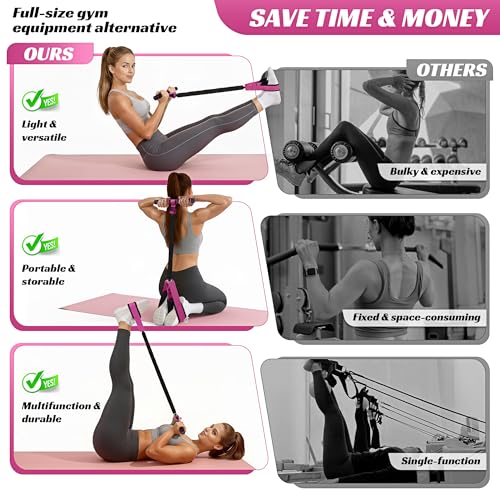 Multifunction Pedal Resistance Band with Handle, 50LBS Foot Pedal Resistance Bands for Core/ABS, Arm, Waist, Abdomen, Leg Workout, Portable Sit Up Exercise Equipment for Women