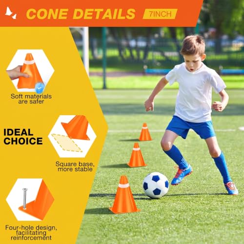 12 Pack 7 Inch Orange and White Cones Versatile Parking Cones,Traffic Cones,Dog Agility Cones,Soccer Cones for Training for Field,Driveway,Event Use