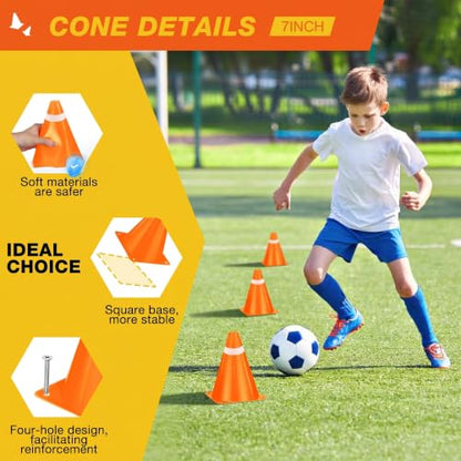 12 Pack 7 Inch Orange and White Cones Versatile Parking Cones,Traffic Cones,Dog Agility Cones,Soccer Cones for Training for Field,Driveway,Event Use