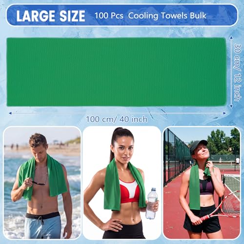 100 Pack Cooling Towels, 40"x12" Cooling Towels for Neck and Face Breathable Soft Chilly Sweat Rag Microfiber Sport Rags for Gym Yoga Golf Running - color: Green