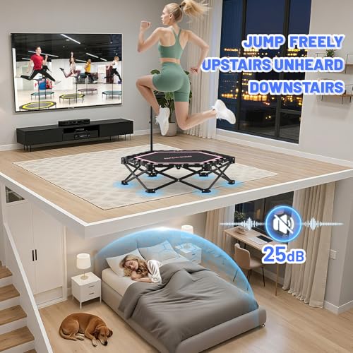Foldable Mini Trampoline, 42'' Rebounder Trampoline with Adjustable Foam Handle, Fitness Trampoline for Indoor, Outdoor, Home Gym,Max Load 460lbs - color: Blue