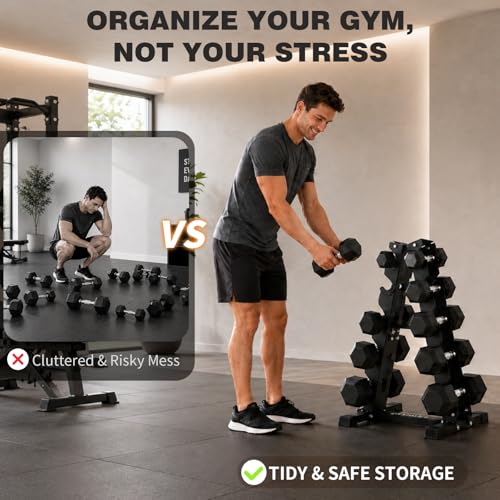 LIONSCOOL 5/6 Tier A-Frame Dumbbell Rack Stand Only, Heavy Duty Steel Weight Rack for Home Gym, Space-Saving Dumbbell Stand (200/300/600LBS Capacity)