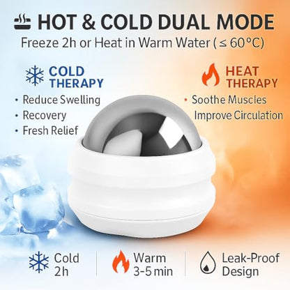 Flyfan Cold Massage Roller Ball - Gifts for Boyfriend Him Men Women, Stays Cold for 6 Hours, Muscle Recovery Tools,Personal Care Massage Essentials,Rapidly Relieve Muscle Pain and Tension - color: White