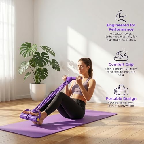 Pedal Resistance Band with Handle, 6-Tube Elastic Foot Pedal Resistance Band, Multifunction Pedal Puller Resistance Band, for Full Body, Waist, Arm, Leg, Abdomen Training