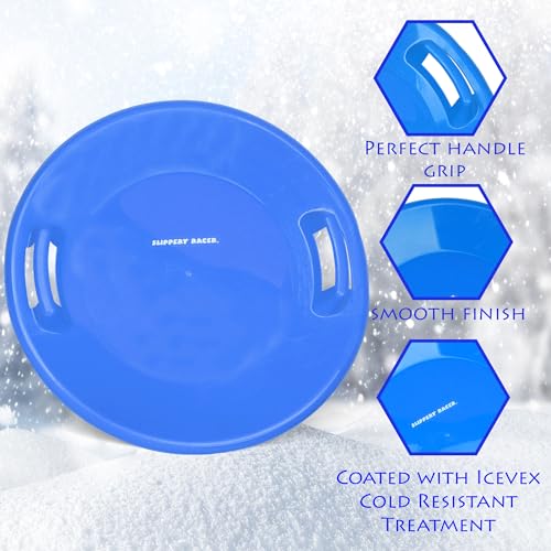 Slippery Racer Heavy-Duty Cold Resistant Downhill Pro Adults and Kids Plastic Outdoor Winter Saucer Disc Snow Sled with Handles - size: 1 PACK, style: Blue