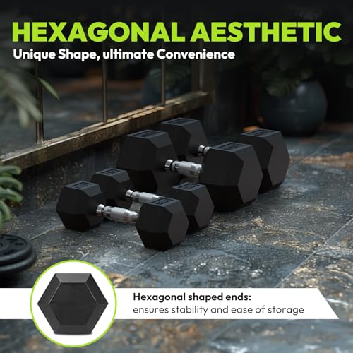 HANDBODE Rubber Coated Hex Dumbbell Set, 90-640 lb - size: 136 lb Set (Pair of 8, 15, 20, 25 lb)