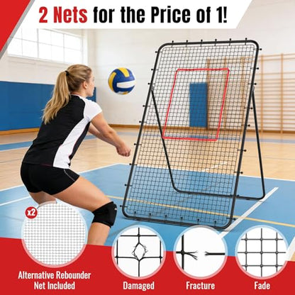 Suteck 7x4ft Volleyball Rebounder Net 2-Net System, 5-Angle Adjustable & Durable Trainer for Spike, Serve, Passing & Solo Practice, Includes Storage Bag for Easy Travel & Portability