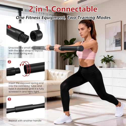 DERACY Pair of 2-in-1 Cordless Battle Ropes, Ropeless Battle Ropes for Home Gym, Portable Battle Rope, Home Workout Equipment for Men Women (Black)