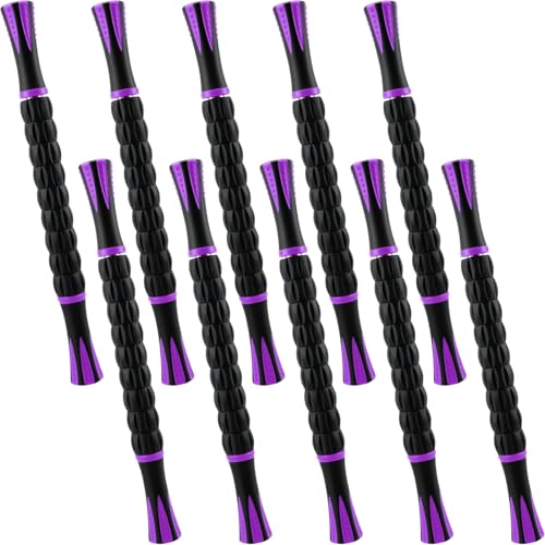 Soulchen 10 PCS Muscle Roller Stick Set - Body Massage Stick Reduce Muscle Soreness Tightness Leg Cramps for Athletes Physical Therapy and Recovery, Purple