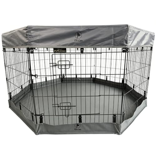 PJYuCien Puppy Playpen with Top Cover & Bottom Pad, 8 Panels 30" H, Gray - color: Gray, size: Small Pen: 30-Inch High