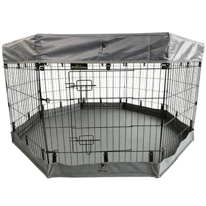 PJYuCien Puppy Playpen with Top Cover & Bottom Pad, 8 Panels 30" H, Gray - color: Gray, size: Small Pen: 30-Inch High
