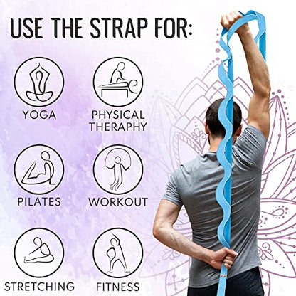 Stretching Strap with 10 Loops – Non-Elastic Yoga Strap for Physical Therapy – Stretch Band for Hamstring, Leg, Hip & Knee Rehab – Pilates, Flexibility & Mobility Exercise for Men & Women