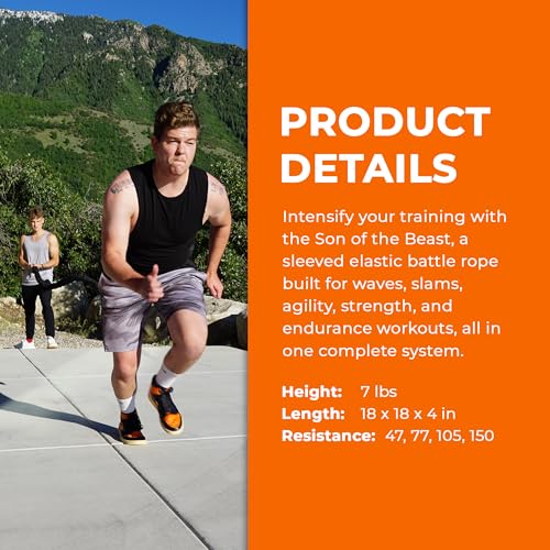 Son of The Beast Elastic Battle Ropes | Dual Safety Sleeved Resistance Bands Rope for Strength Training, Agility Work, and Full Body Workout