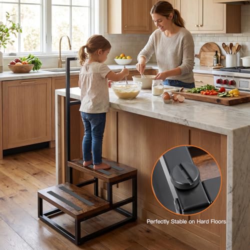 Upgraded Anti-Slip Step Stool with Handle, Heavy-Duty & Stable, Multi-Purpose for High Bed, Kitchen, Bathroom - color: Brown, size: Single Handle