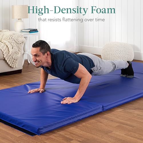 Best Choice Products 10ftx4ftx2in Folding Gym Mat 4-Panel Exercise Gymnastics Aerobics Workout Fitness Floor Mats w/Carrying Handles - color: Royal Blue