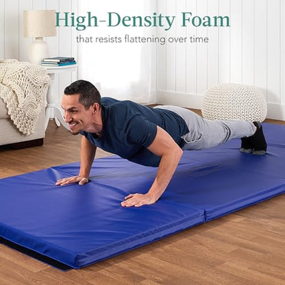 Best Choice Products 10ftx4ftx2in Folding Gym Mat 4-Panel Exercise Gymnastics Aerobics Workout Fitness Floor Mats w/Carrying Handles - color: Royal Blue