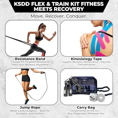 Home Suspension Training Kit – Fabric Resistance Band, 2 Rolls of Kinesiology Tape & Jump Rope – Portable Workout Equipment for Strength Training & Fitness