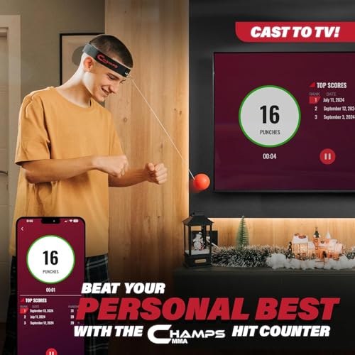 Champs MMA Boxing Reflex Ball Set with Punch Counter App | 4 Balls with Varying Weights, Headband & 4 Spare Strings to Improve Speed, Hand Eye Coordination Training | Boxing Equipment, MMA Gear Gift