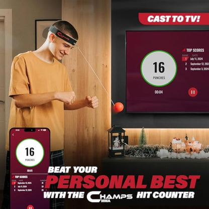 Champs MMA Boxing Reflex Ball Set with Punch Counter App – Hand-Eye Coordination & Speed Training Kit