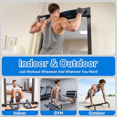 2026 Multifunctional Pull Up Bar for Doorway – US Patented Design, Foldable, No Drilling or Slipping, Multi-Grip Bar with Resistance Band Hooks, Commercial Alloy Steel, Large PVC Pads, 440 lbs Capacity
