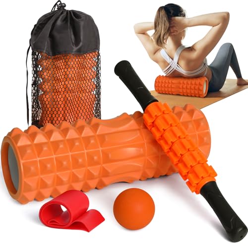 RedSwing 5-in-1 Foam Roller Set - High Density Deep Tissue Massage Roller with Ball, Band & Bag for Full Body Muscle Recovery and Pain Relief
