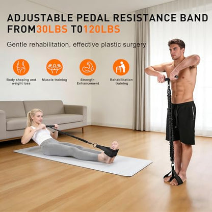 Upgraded Multifunction Pedal Resistance Band with Handle, 4 Tube Adjustable Tube Foot Pedal Device Puller Exercise Bands, for Abs Arm Leg Waist Workout, Sit Up Fitness Equipment for Full Body Training