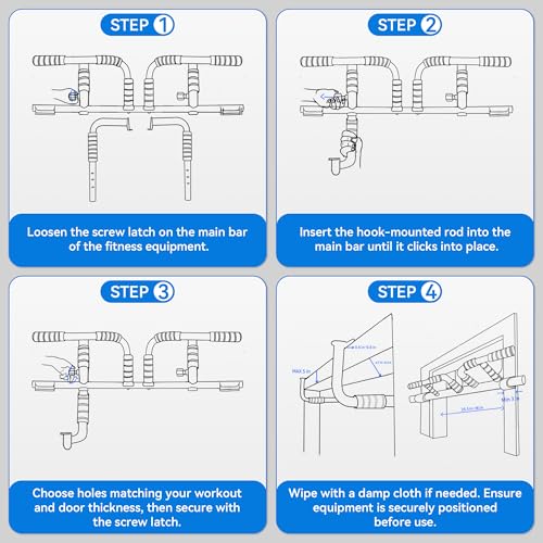 2026 Multifunctional Pull Up Bar for Doorway – US Patented Design, Foldable, No Drilling or Slipping, Multi-Grip Bar with Resistance Band Hooks, Commercial Alloy Steel, Large PVC Pads, 440 lbs Capacity