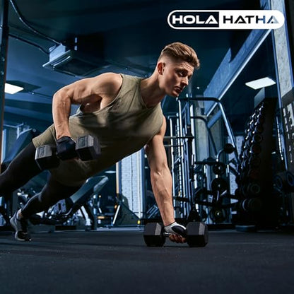 HolaHatha Hexagonal Dumbbell Free Hand Weight Set w/Rack - color: Black, style: 60lb Set