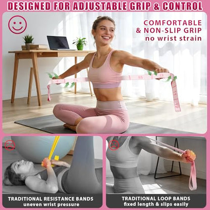 Fitness Resistance Bands with 12 Loops, Numbered Resistance Bands for Physical Therapy, Women Stretch Strap for Home Gym, Elastic Exercise Bands for Yoga, Pilates, Leg Stretching, Dance