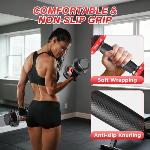 Adjustable Dumbbells Set, All in One Free Weights Dumbbells Set, 25/55/52.5lbs Weights Set with Anti-Slip Handle, 1 Sec Adjust Exercise & Fitness Equipment for Home Gym Strength Training