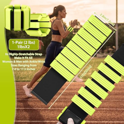 Pilates Wrist and Ankle Weights for Women - Adjustable Weighted Bangles for Men, 2 lbs Weighted Arm Bands Foot Leg Weights for Walking, Yoga, Training, Exercise, Running, Set of 2 (1LB Each) - color: Light Green