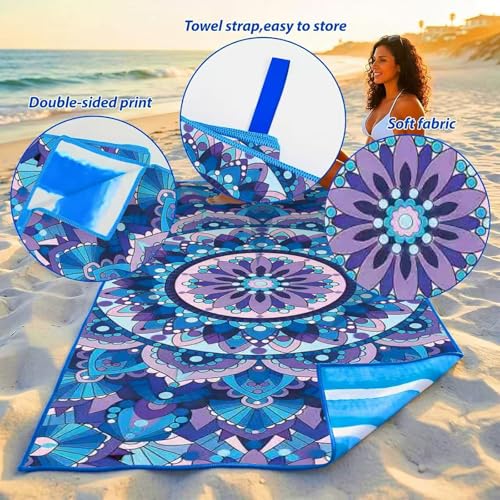 Microfiber Beach Towel, Quick Dry Travel Towel Large Sand Free Towel for Beach, Camping, Swim Pool, Gym, Sports& Yoga 71"x32", Tie Dye Mandala