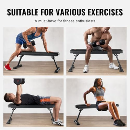 VEVOR Flat Weight Bench, Foldable Strength Training Bench, Utility Workout Bench for Full Body Workout, 1000 LBS Press Bench for Home Gym Exercise, for Multi-Purpose Weight Training and Ab Exercises