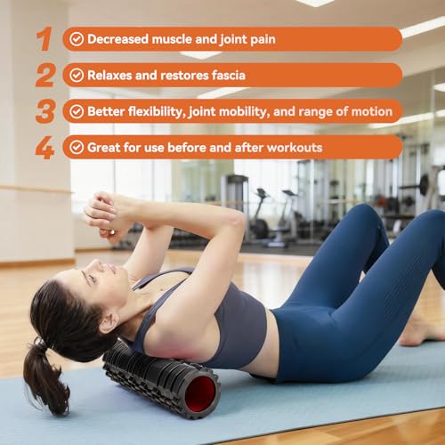 Foam Roller for Deep Tissue Massager, 18" Trigger Point Foam Roller, Patented Exercise Roller for Muscle Recovery, Physical Therapy, Improves Mobility, Fitness, Yoga and Pilates (Black)