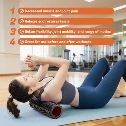 Foam Roller for Deep Tissue Massager, 18" Trigger Point Foam Roller, Patented Exercise Roller for Muscle Recovery, Physical Therapy, Improves Mobility, Fitness, Yoga and Pilates (Black)