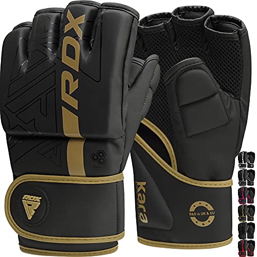 RDX MMA Gloves Grappling Sparring, Pre-Curved Mixed Martial Arts Mitts Men Women Boxing Gloves, Maya Hide Leather Kara Cage Fighting Workout, Combat Sports Training, Muay Thai, Punching Bag Kickboxing - color: Golden, size: Large