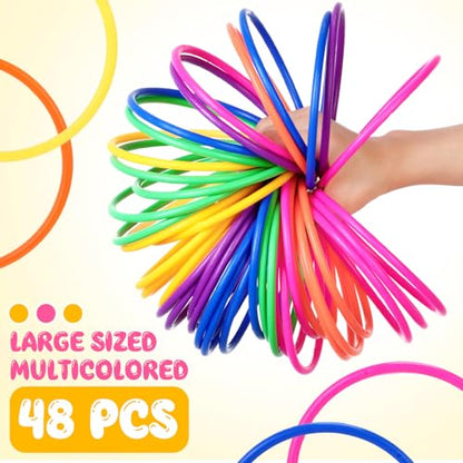 48 Pcs Multicolor Plastic Rings for Ring Toss Game Carnival Outdoor Game for Kids Activity Games Speed Agility Practice Carnival Party