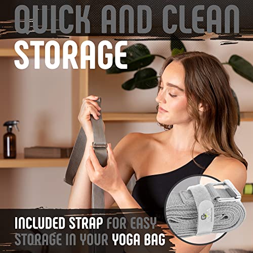 Yoga Strap, Friction-Less Easy-Feed Buckle, Super Soft Cotton/Polyester Blend Webbing, Free eGuide. (8 Feet) - color: Grey