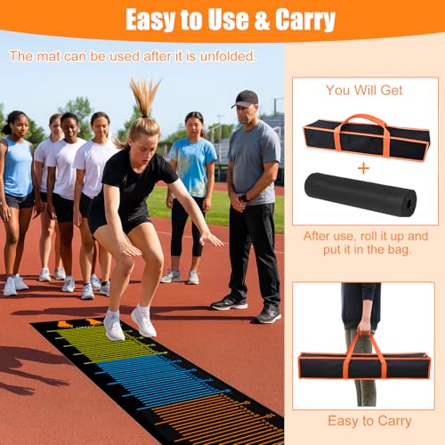 Standing Long Jump Mat, Non Slip Broad Jump Measurement Mat with Storage Bag, Sports Training Mats for Gym, School Athletics & Home Workout