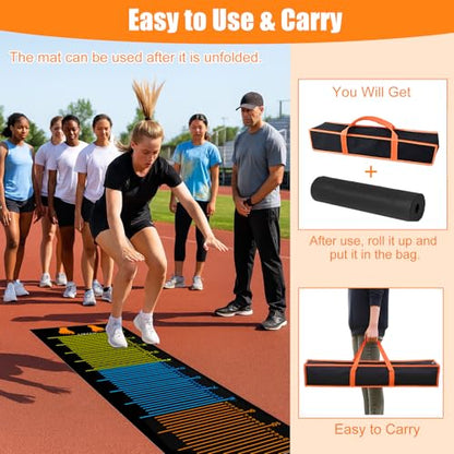 Standing Long Jump Mat, Non Slip Broad Jump Measurement Mat with Storage Bag, Sports Training Mats for Gym, School Athletics & Home Workout