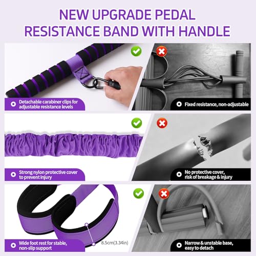 Multifunction Pedal Resistance Band with Handle, 3 Tube Adjustable 30/40/50LB Foot Pedal Puller Resistance Bands with Poster, Extended Length Tension Rope for Men Women Full Body Workout Home Gym - color: Purple