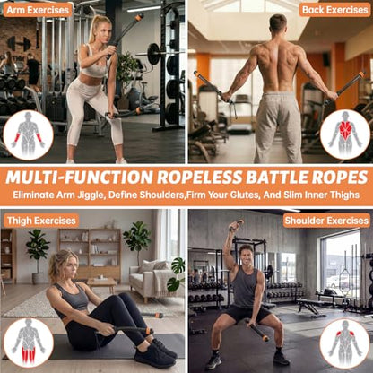 Cordless Battle Ropes 2 Pcs, Adjustable Ropeless Battle Ropes Adjustable Weight for Men & Women, Portable Arm Exerciser for Strength Building, HIIT and Low-Impact Aerobic Training-Black