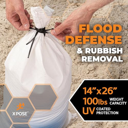 Xpose Safety Heavy Duty Sand Bags with Tie Strings – Empty Woven Polypropylene Sandbags for Hurricane Flood Protection, 100 lb Capacity, 14" x 26", White, Pack of 1000 - color: White, size: 1000 Sandbags