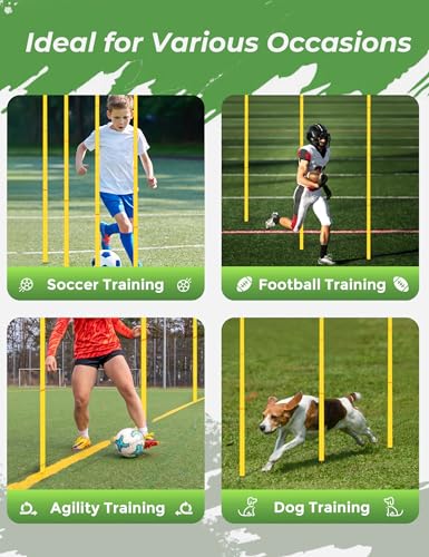 SEAOTTER Soccer Agility Training Poles, 6/10/20Pcs 6FT Adjustable Detachable Sports Speed Training Sticks, Practice Equipment Accessories for Football, Slalom & Rugby, Bending Poles for Horses - size: 10 pack