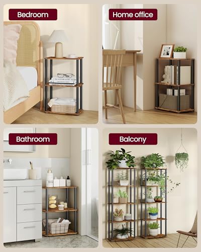 VASAGLE 3-Tier Shelf, Storage Shelves, Bookcase with Shelves, Living Room - color: Rustic Brown + Ink Black, size: 3 Tiers (15"W)