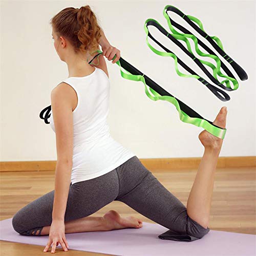 Versatility 12 Loops Strap Yoga Stretch Strap, Nonelastic Stretch Strap For Physical Therapy, Pilates, Dance, and Gymnastics, Green