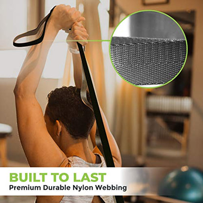 Stretching Strap for Physical Therapy, 12 Multi-Loop Stretch Strap 1" W x 8' L, Neoprene Handles, Physical Therapy Equipment, Yoga Straps for Stretching, Leg Stretcher. - color: Black/Grey