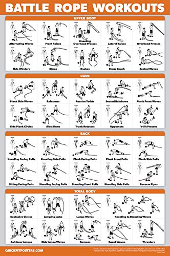 QuickFit 2 Pack - Medicine Ball Workouts and Battle Rope Exercise Poster Set - Set of 2 Fitness Charts (Laminated, 18" x 24")
