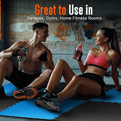 Thick Puzzle Exercise Mat Foam Interlocking Tiles Protect Floors from Gym Equipment Exercise, Durable Non-Skid Texture, Kid Baby Family Safe Easy to Assemble - color: Black & Blue, size: 10
